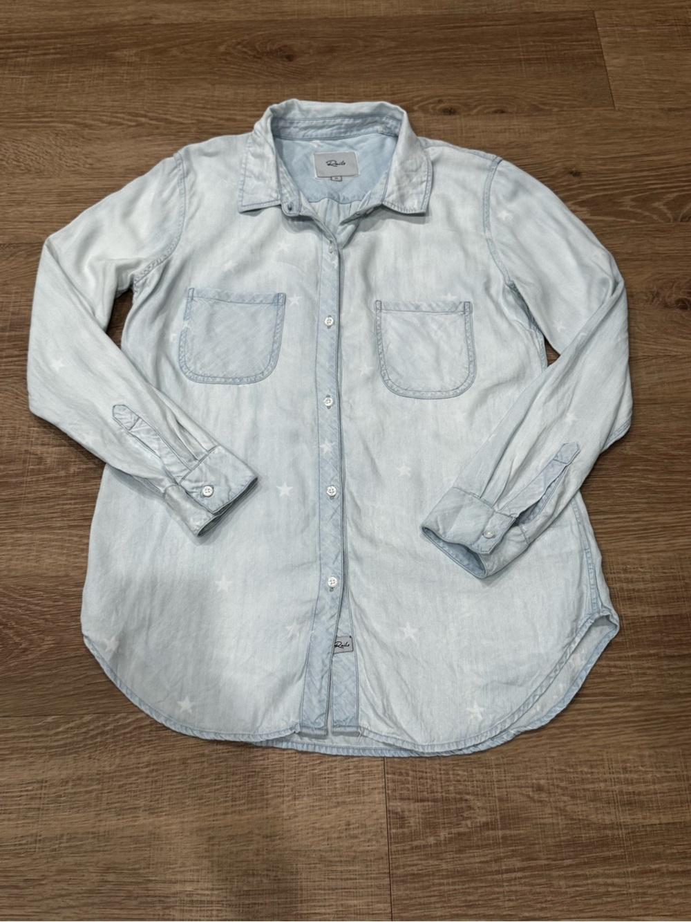 Rails Chambray Star Print Button Front Shirt Medium Lyocell Blue